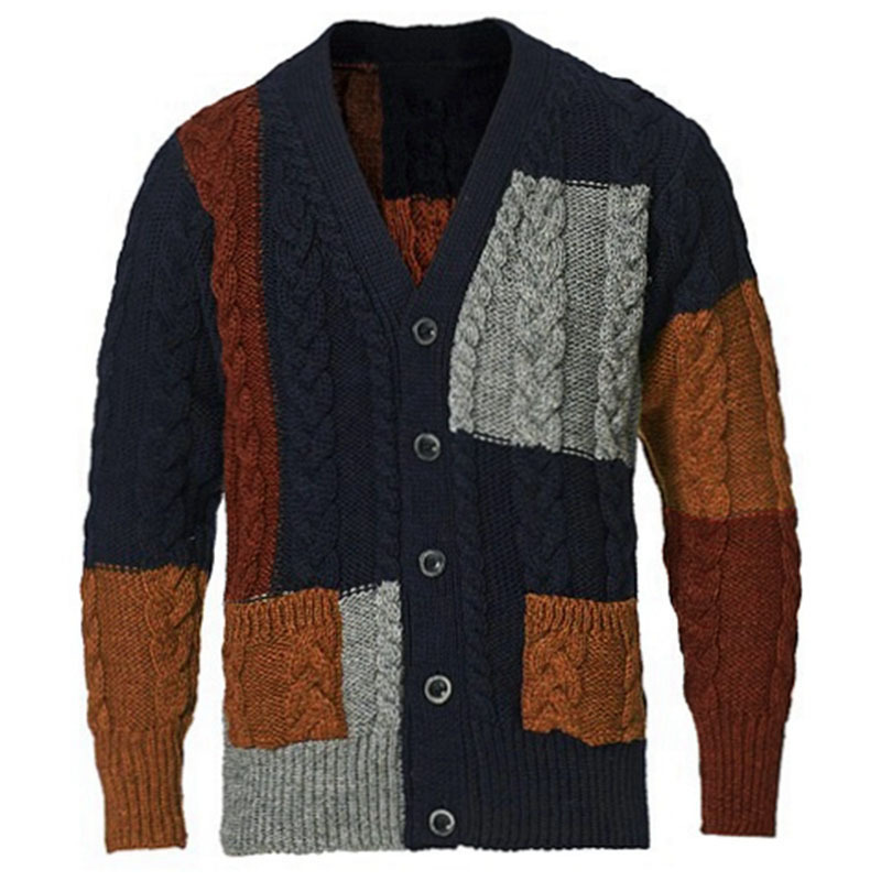 Amazon's new men's fashion for autumn and winter, patched and color-blocked knitwear, casual cardigan, sweater and jacket SR0132 details Picture