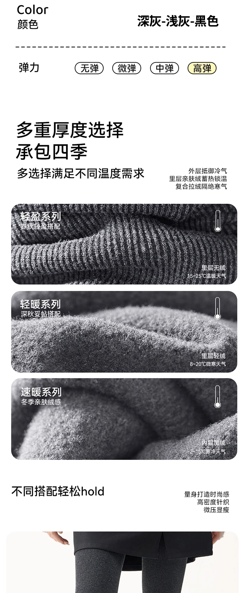 One-piece consignment of cashmere leggings for women in autumn and winter, thickened with velvet and fine stripes, and slightly pressed and shaped grey pantyhose pic 32