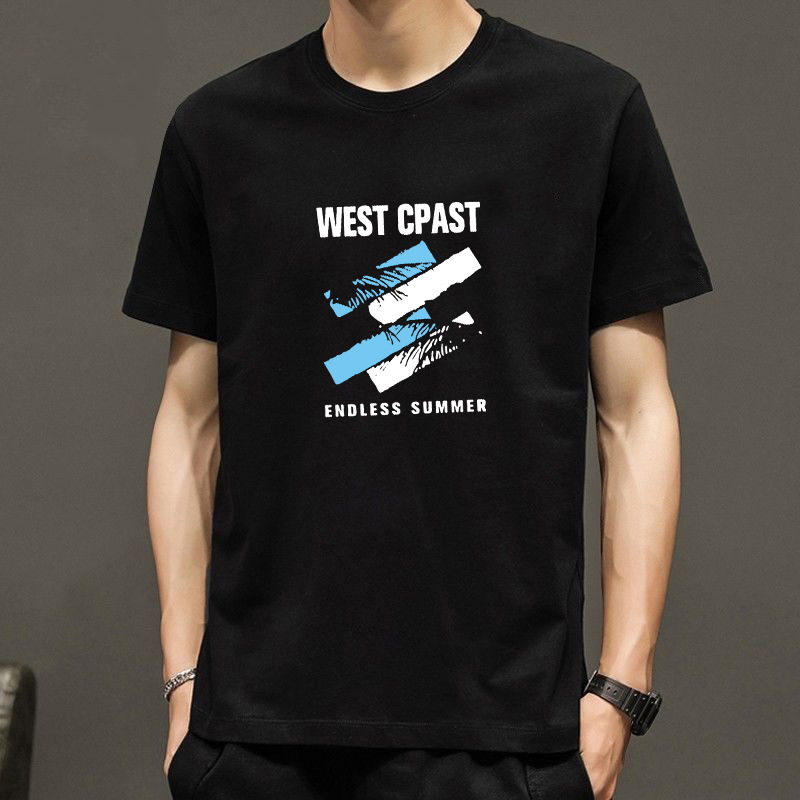 Summer men's wear letter round-neck short-sleeved T-shirt, men's T-shirt, fashionable short style, trendy and versatile, casual wear, men's T-shirt details Picture