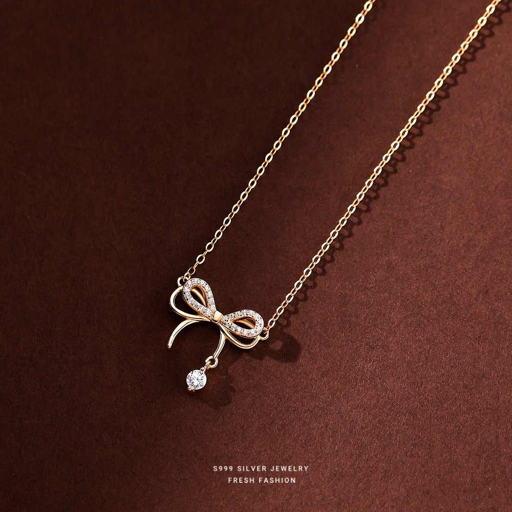Yun Xiaoshu Cute Hand Made S999 Silver Bow Necklace Pendant Girl Heart Small Fresh Diamond Smart Clavicle Chain Application Scenario