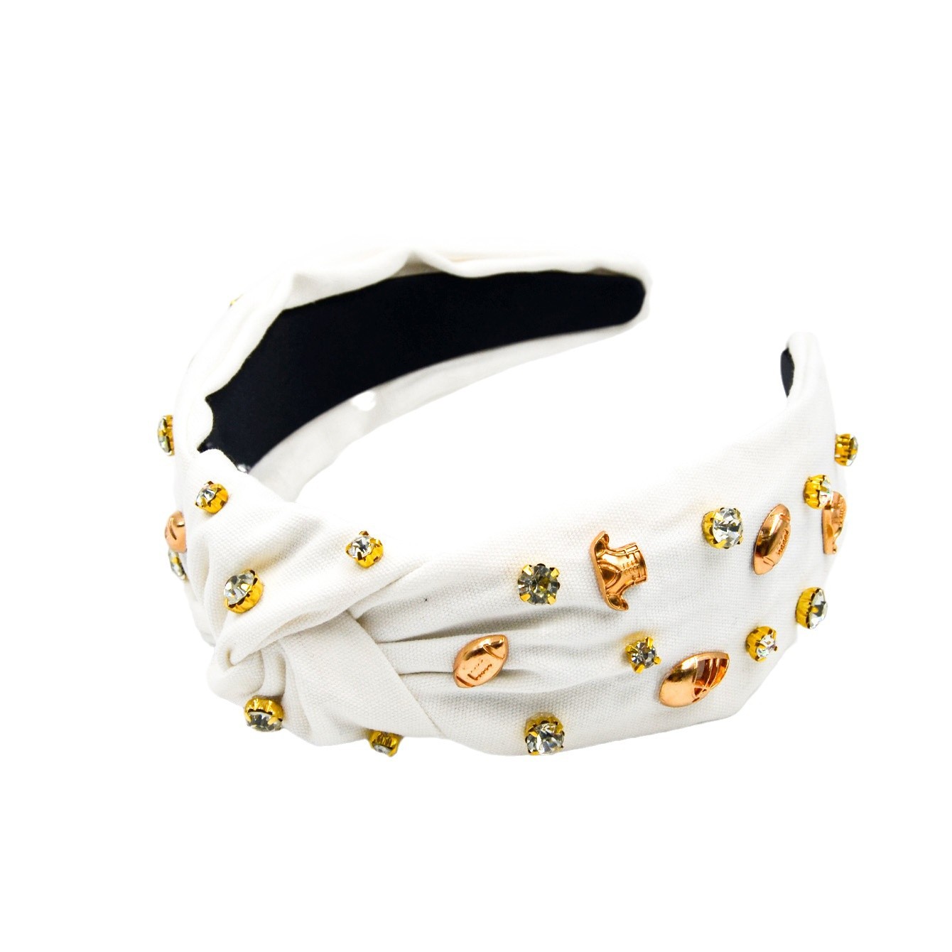 Qiwei Accessories features exclusive European and American new ball-shaped hair band fabric, paired with diamond alloy accessories of the same color and knotted, creating a fashionable and trendy wide-edge hair accessory Item Picture