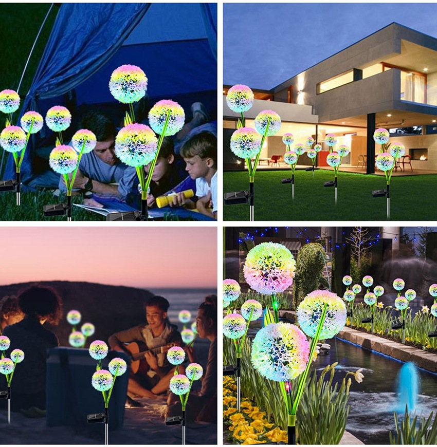 Amazon's new solar-powered dandelion lamp, single-head and three-head garden simulation dandelion flower bulb ground insertion lamp Application Scenario