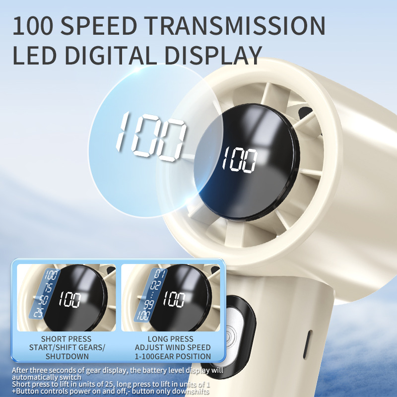 New mini rechargeable portable handheld fan for cross-border foreign trade, usb desktop fan factory speed regulation digital display 100 stops Specification image