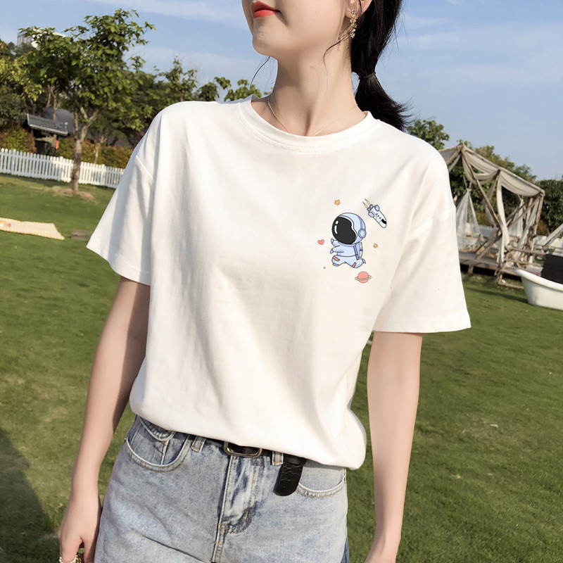 2022 Summer Cartoon new short-sleeved T-shirt for women, loose all-cotton women's wear, Korean-style half-sleeved top and T-shirt delivery details Picture