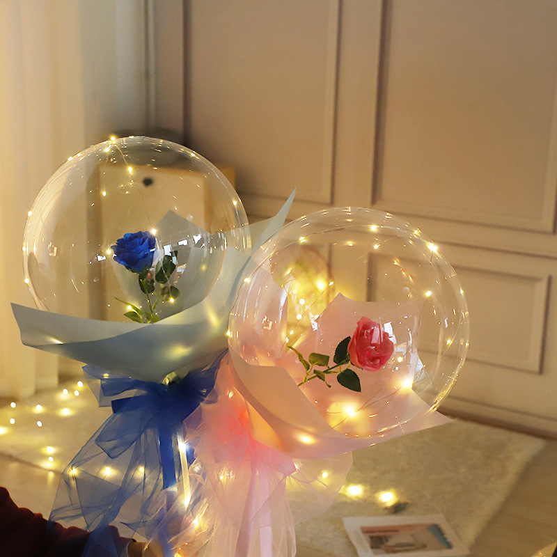 透明玫瑰花波波球批发 网红圣诞节礼品告白气球地摊发光玩具