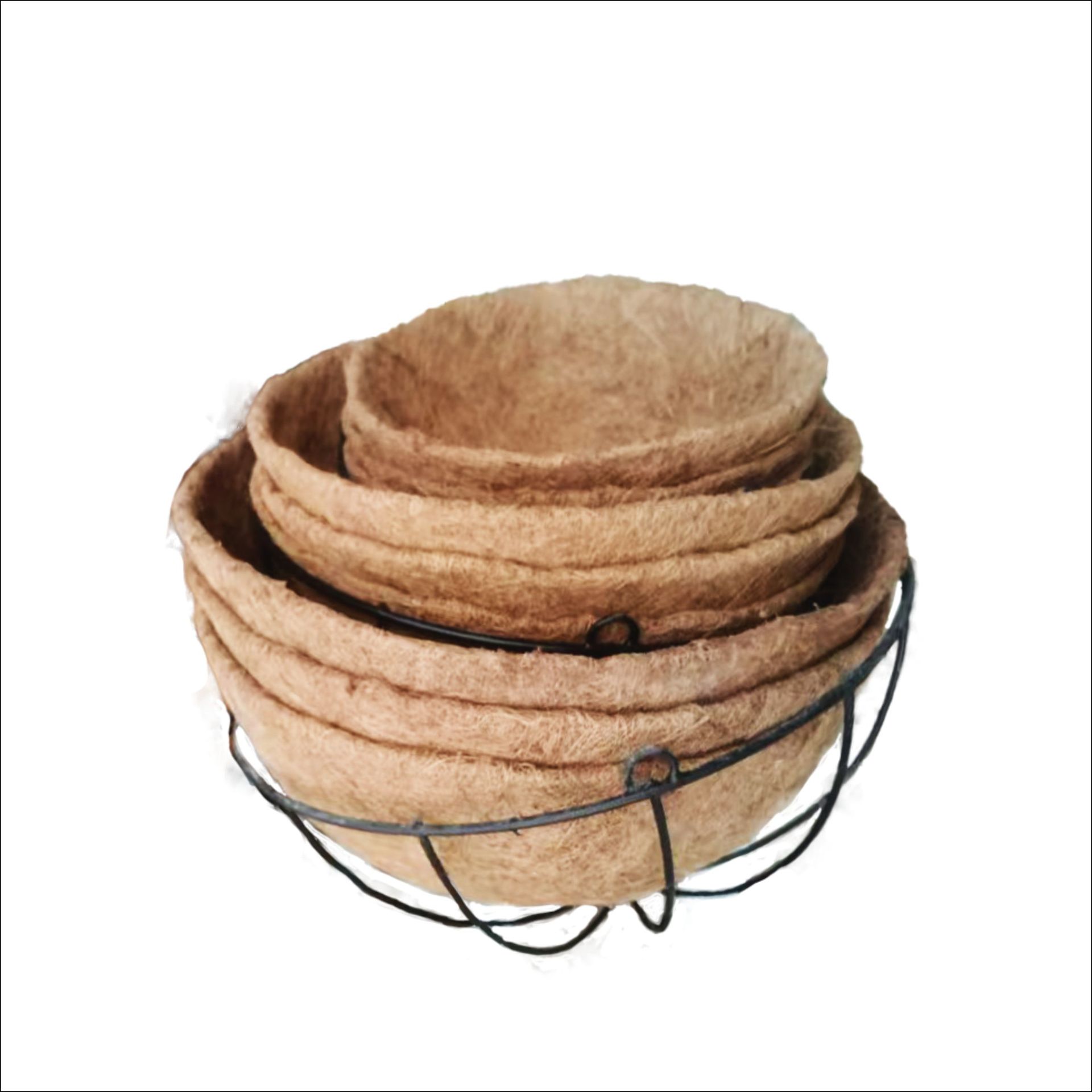 Circular ironwork spider plant flowerpots, coconut palm stamens, coconut shell pads, coconut palm pad linings, coconut palm flower basket pads, cross-border factory wholesale Item Picture