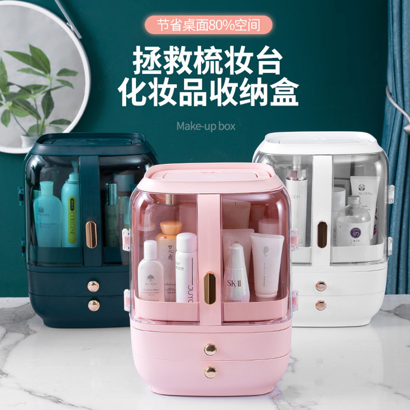 Cosmetic Storage Box With Led Light Mirror Desktop Dustproof Storage Box Portable Portable Skin Care Products Storage Rack