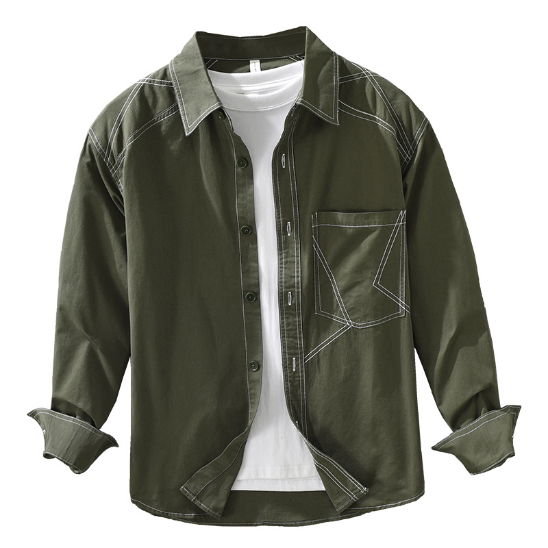 7299 Men's Japanese-style workwear long-sleeved shirt, fashionable and versatile men's casual and artistic loose top, one-piece consignment Item Picture