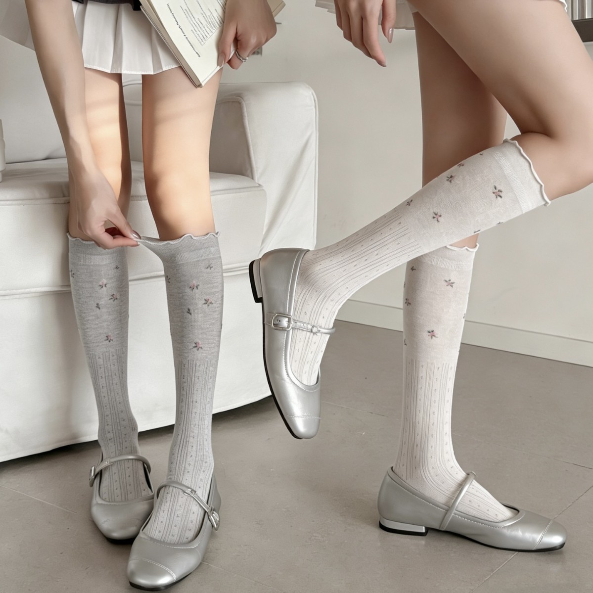 Sock stall, one-piece consignment for spring and summer calf socks, women's thin perforated mesh small floral long socks, Korean simple style lace boneless socks, cotton one-piece consignment Application Scenario