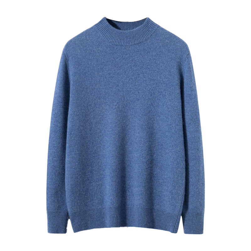 A 7-stitch thickened semi-high neck solid color cashmere sweater for men, a fashionable and simple light business knitted sweater as a base layer, a pullover sweater Item Picture