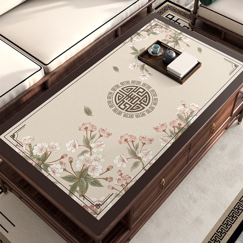 New Chinese-style coffee table mat, no-wash table mat, waterproof, oil-proof and heat-resistant, living room tablecloth, light luxury and high-end solid wood table mat Specification image