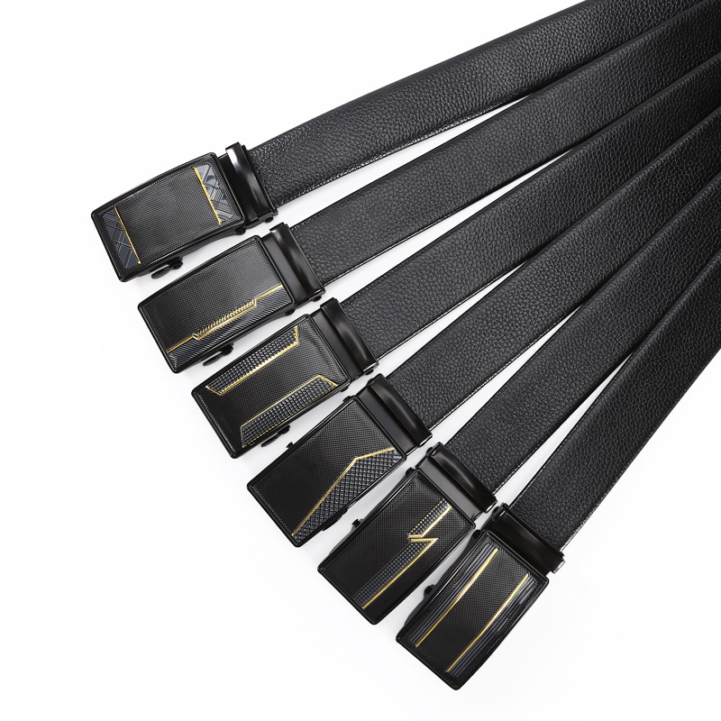 Wholesale of business men's automatic buckle belts, fashionable and versatile lychee-patterned belts, available in stock at street stalls details Picture