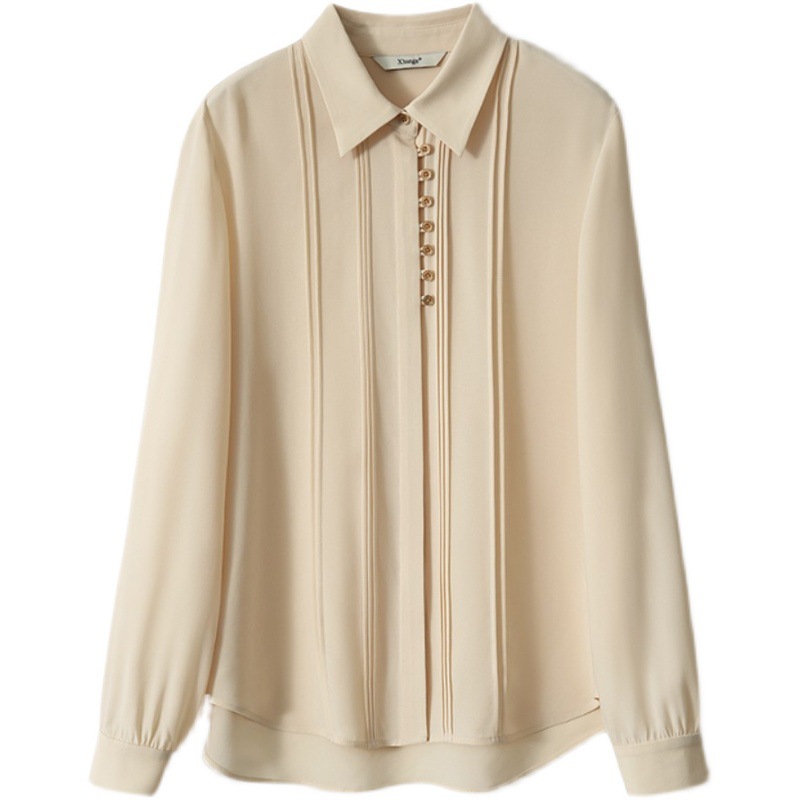 French original order European women's clothing Tuck line shirts for export ~ Early spring style French retro acetate mini tops trend Item Picture