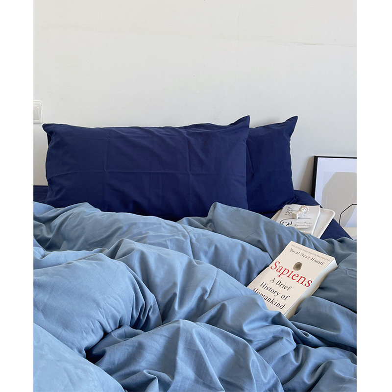 Iyr7 Call Me By Your Name /Ins Ocean Blue Cotton Bed Sheet 4-Piece Set Plain Quilt Cover 3-Piece Bed Cover details Picture