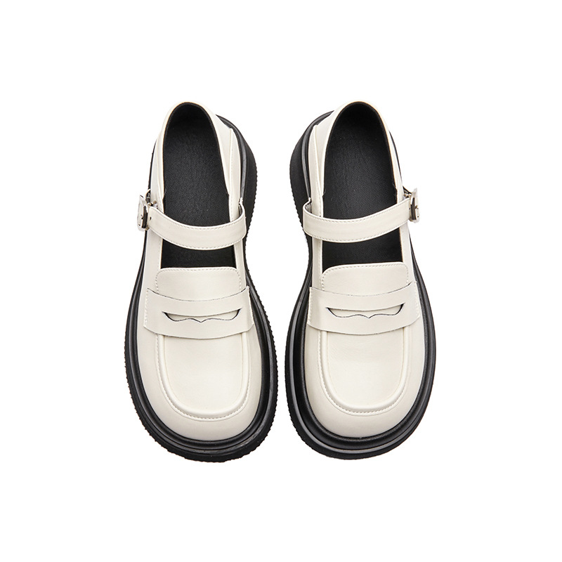 Leather loafers women two wear thick soles 2023 spring new Japanese round head small leather shoes female students all match single shoes Item Picture