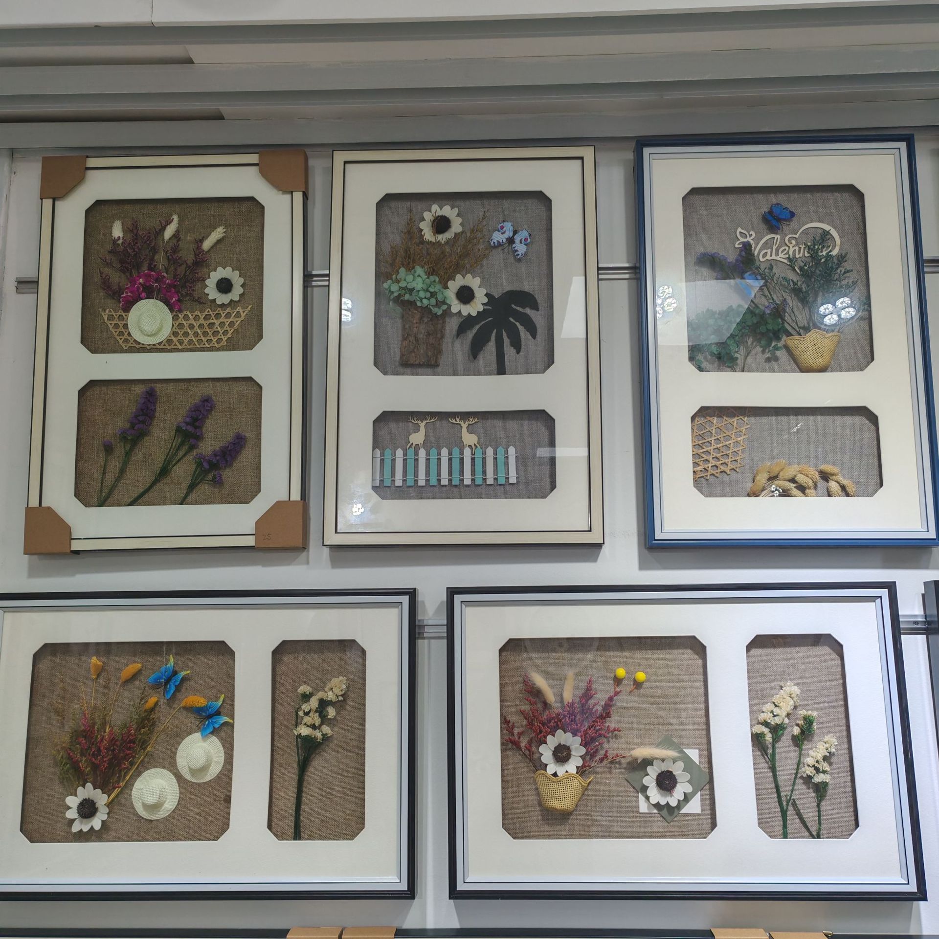 新款二孔干花装饰画永生花相框画客厅餐厅墙壁挂画 尺寸40*60