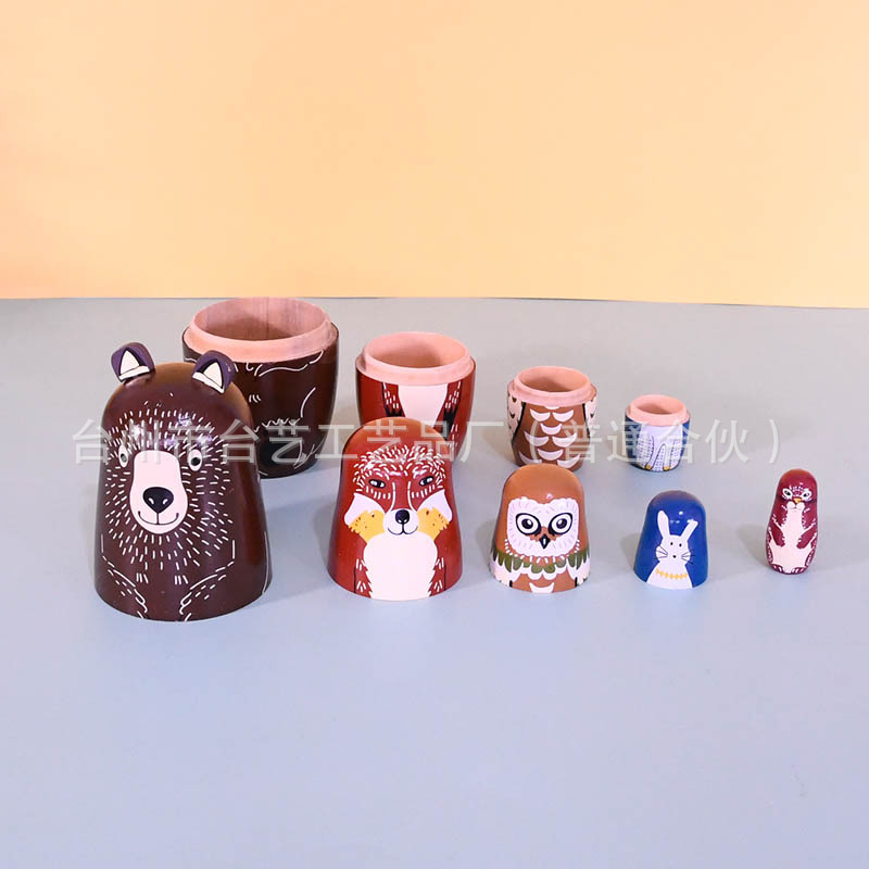 Creative brown bear grinding and painting home wooden handicrafts, creative gifts for Children's Day, Russian matryoshka dolls details Picture