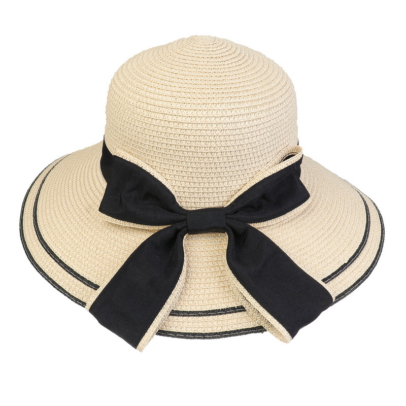 Summer Female Bow Straw Hat Cross Border Hot Selling Visor Hat Summer Travel Mountaineering Face Visor Spot Batch Application Scenario