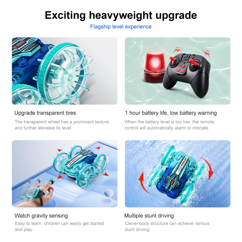 Cross-Border Hot Selling Children's Remote Control Double-Sided Stunt Car Charging Gesture Sensing Amphibious Car Toy Wholesale details Picture