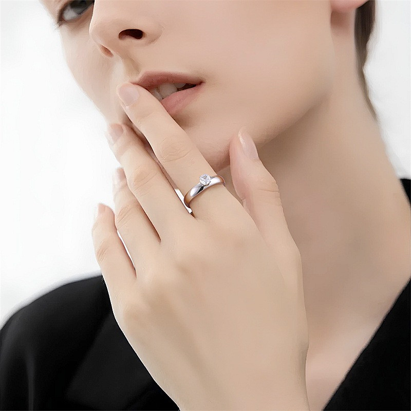 Fashionable and niche micro-inlaid zircon titanium steel rings, versatile couple rings, plain diamond rings, trendy accessories details Picture