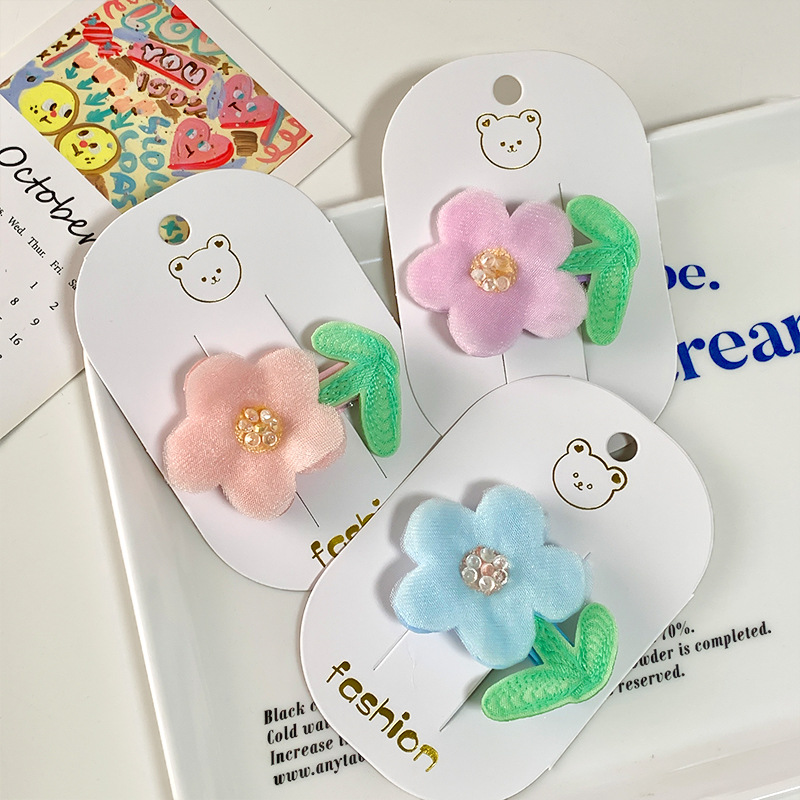 Korean-style gauze little flower children's hair accessory, cute flower girl hair clip, sweet princess bangs broken hair clip headwear Specification image