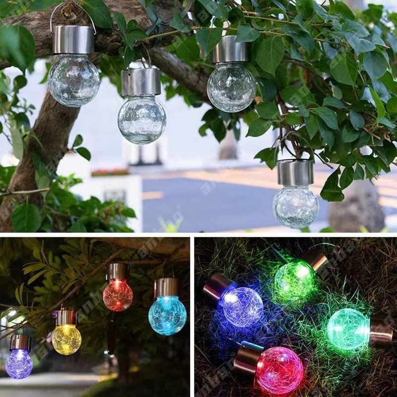 Outdoor courtyard lawn park lights, LED decorative balls, colored crack lights, solar glass ball lights can be hung Specification image
