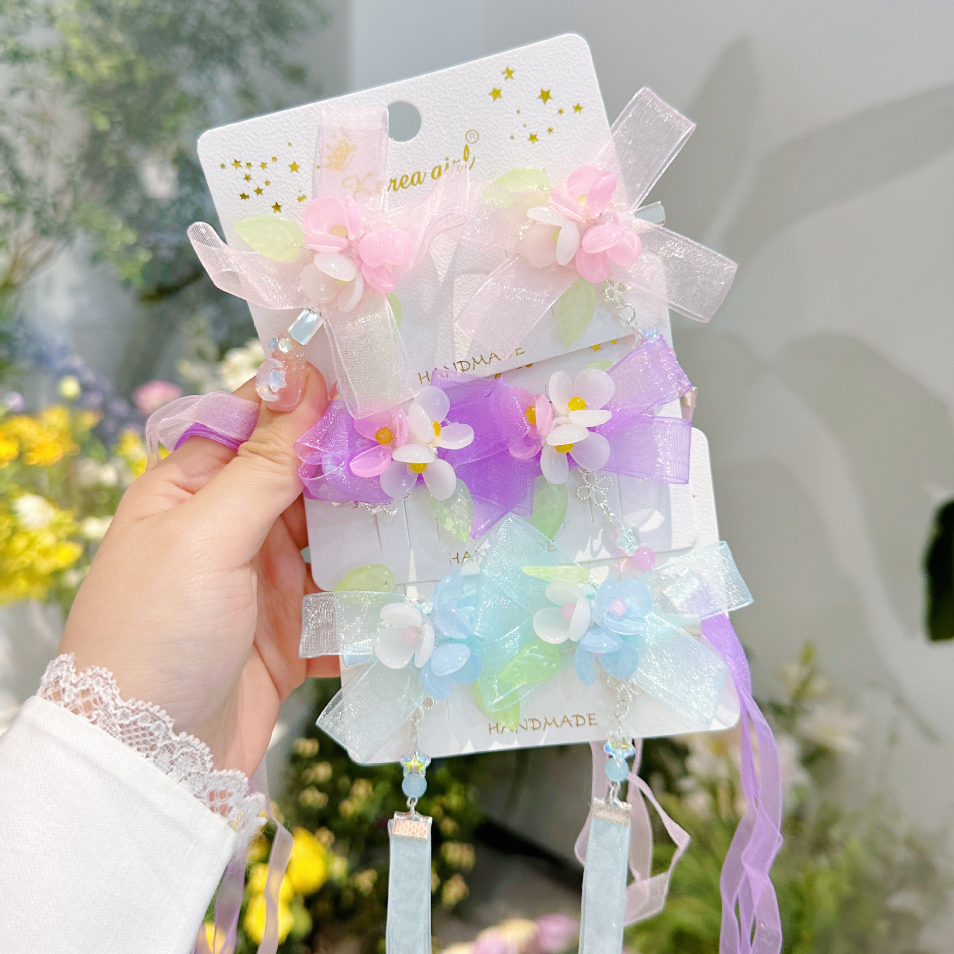 Children's Hair Clip Chinese Style Flower Ribbon Hanfu Clip Delicate Rhinestone Bow Ancient Style Hair Accessories For Girls And Children details Picture