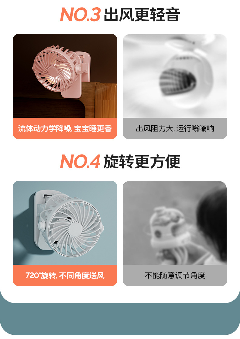 夹子风扇USB充电款跨境办公静音户外小风扇桌面风扇夹扇家用学生详情4