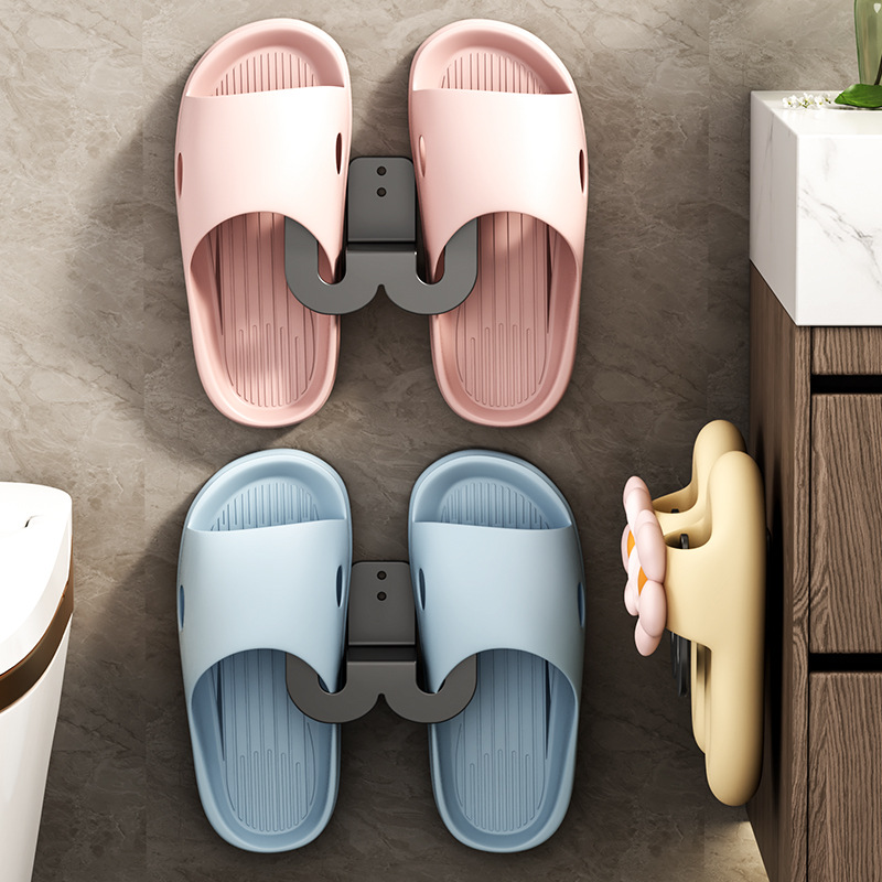 Bathroom wall-mounted slipper rack, no need for drilling behind the door, draining and storing shoes, draining carbon steel slipper rack