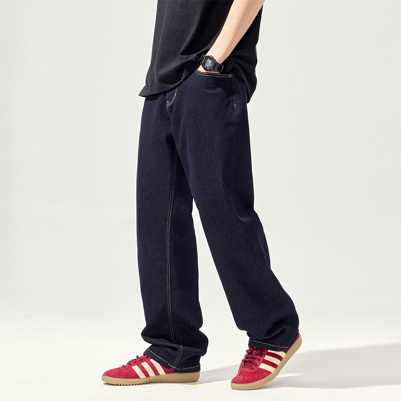 Fashionable straight-leg classic natural-color jeans for men, spring and summer light and thin style # American versatile loose wide-leg long pants for men details Picture