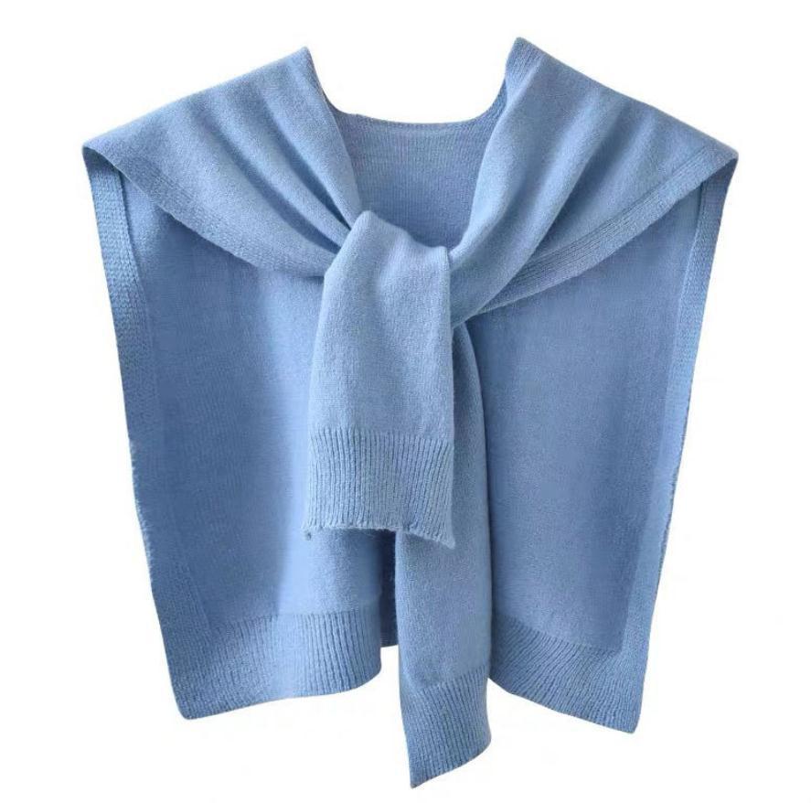 Core-spun yarn knitted shawl for women, spring and autumn with a solid color and a thin shoulder cardigan, summer with a knotted false collar scarf Item Picture