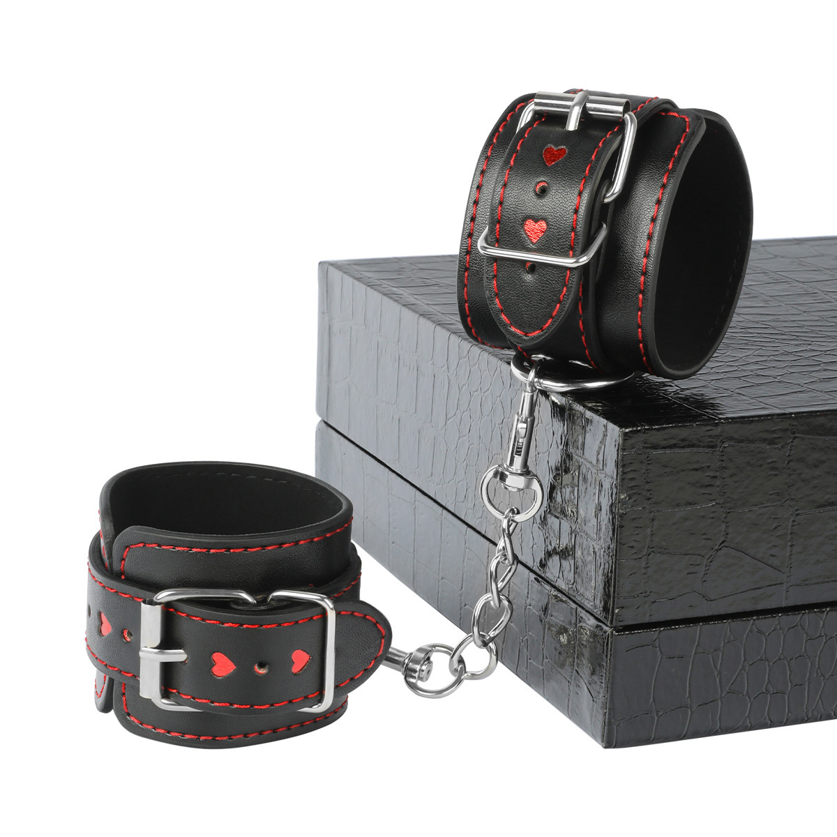 Adult sex toys Black leather sex handcuffs love shaped alternative sex toys
