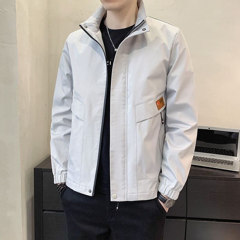 外套男秋冬季2024新款夹克男士加绒加厚青年潮流休闲立领上衣男装