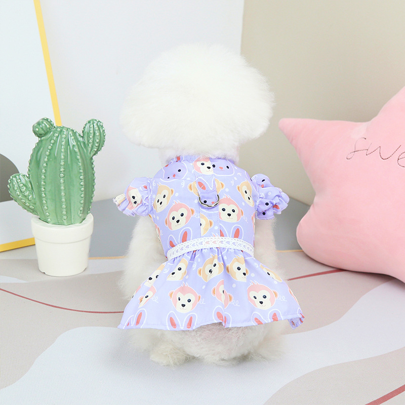 Pet supplies: Spring and summer dog clothes, monkey and rabbit petal skirts, Pomeranian princess cotton face dog clothes without leashes details Picture