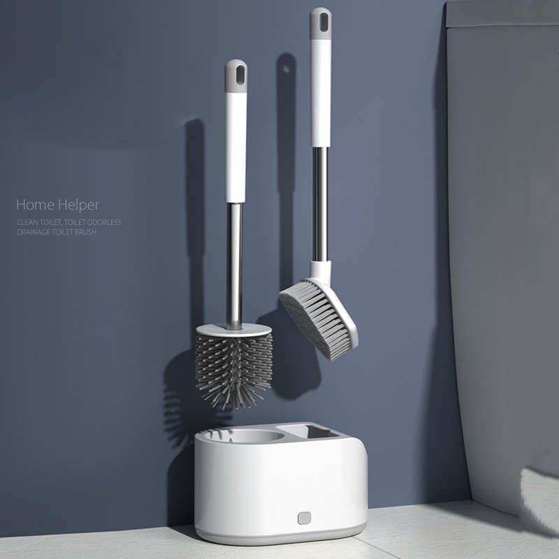 马桶刷长柄硅胶植毛家用无死角洗厕所刷子清洁套装神器批发馬桶刷