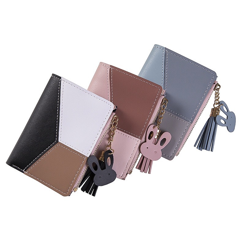 2022 New Wallet Women's Short Fashion Zipper Money Clip Splicing Color Contrast Student Coin Purse Women's Card Bag Purse Specification drawing