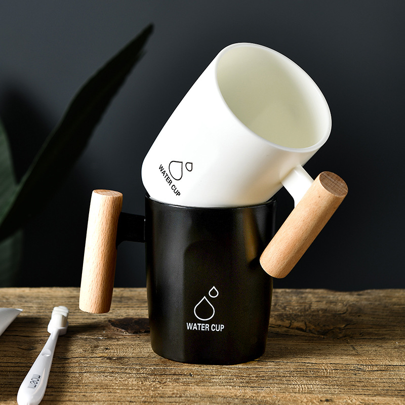 简约牙刷杯子洗漱杯木柄情侣漱口杯家用牙缸牙杯创意套装便携旅行详情图2