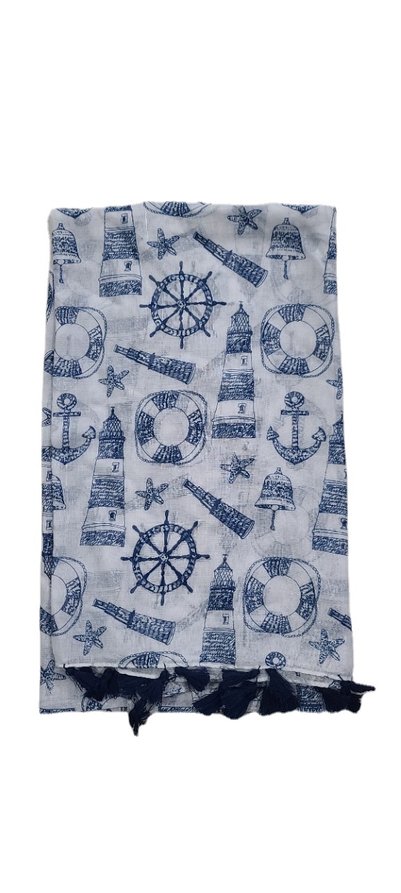 Gift Box Spring And Autumn Fringe Scarf Spot Jade Woman Long Scarf Navy Element Anchor Pattern Silk Scarf With Shawl Application Scenario