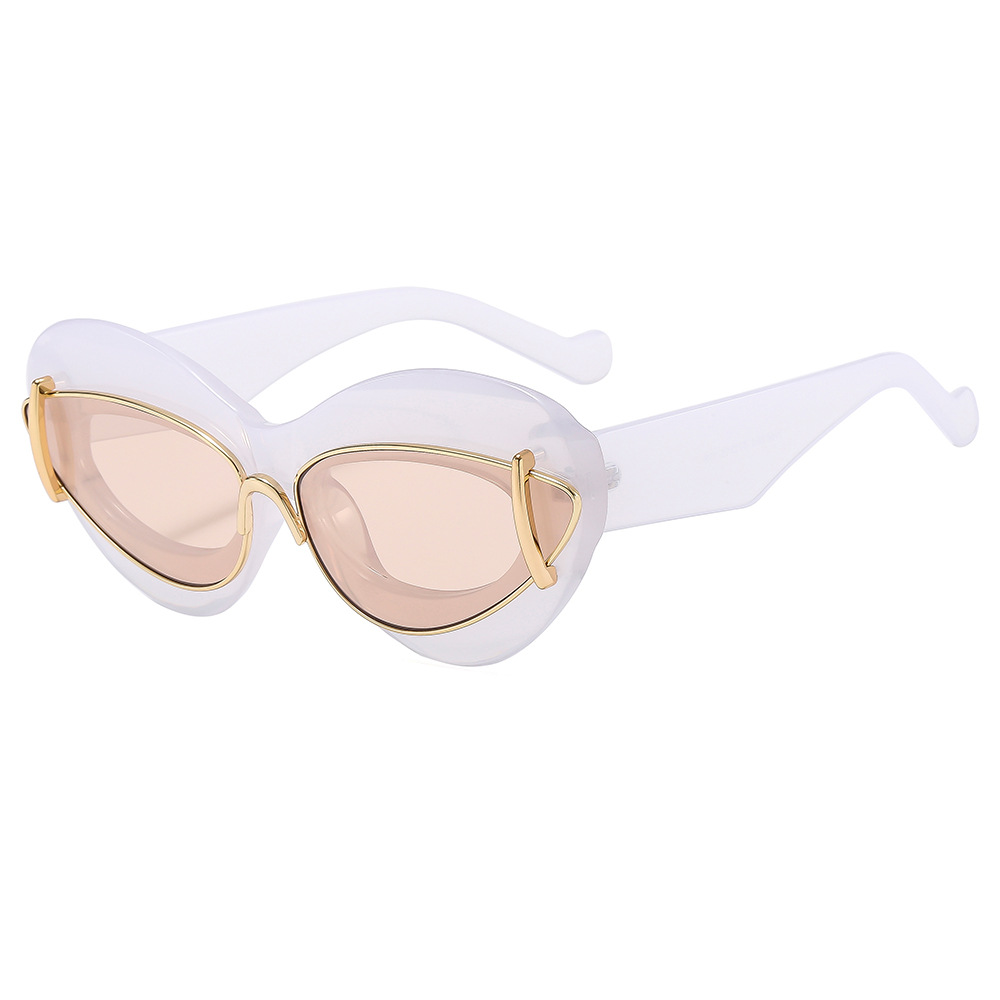 Cat-eye double-frame sunglasses for women, European and American fashion trends, hip-hop sunglasses, Instagram influencers, and exaggerated personality sunglasses Item Picture