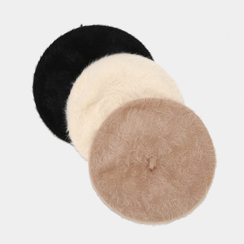 Long rabbit hair knitted beret, trendy female style, European and American artistic retro glossy newspaper boy hat, street trendsetter, Internet celebrity painter hat Specification image