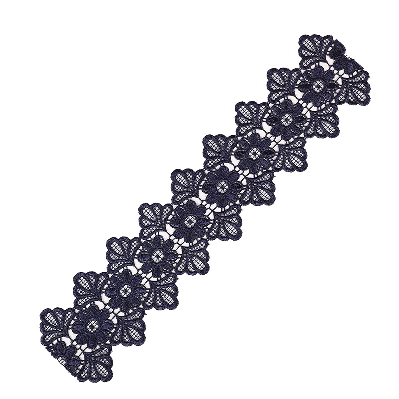 Exquisite Embroidery Lace Foreign Trade Burst Water Soluble Lace Polyester Barcode Navy Blue Double Hollow Garment Accessories Item Picture