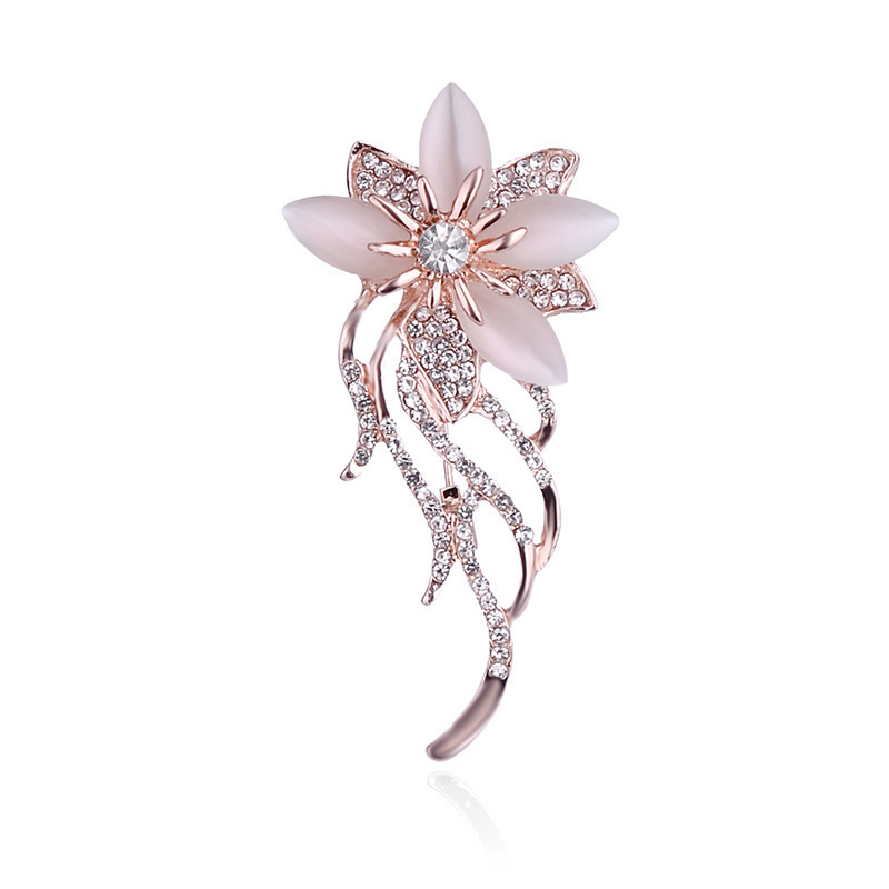 Best-selling Korean alloy diamond-encrusted floral cat's eye brooch and creative brooch for clothing decoration Item Picture