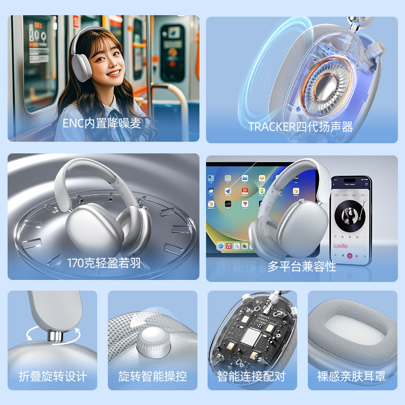 Foreign trade wireless over-ear Bluetooth headphones without sound leakage, gaming mobile phones, computers, Huaqiangbei private model noise-cancelling headsets Specification image