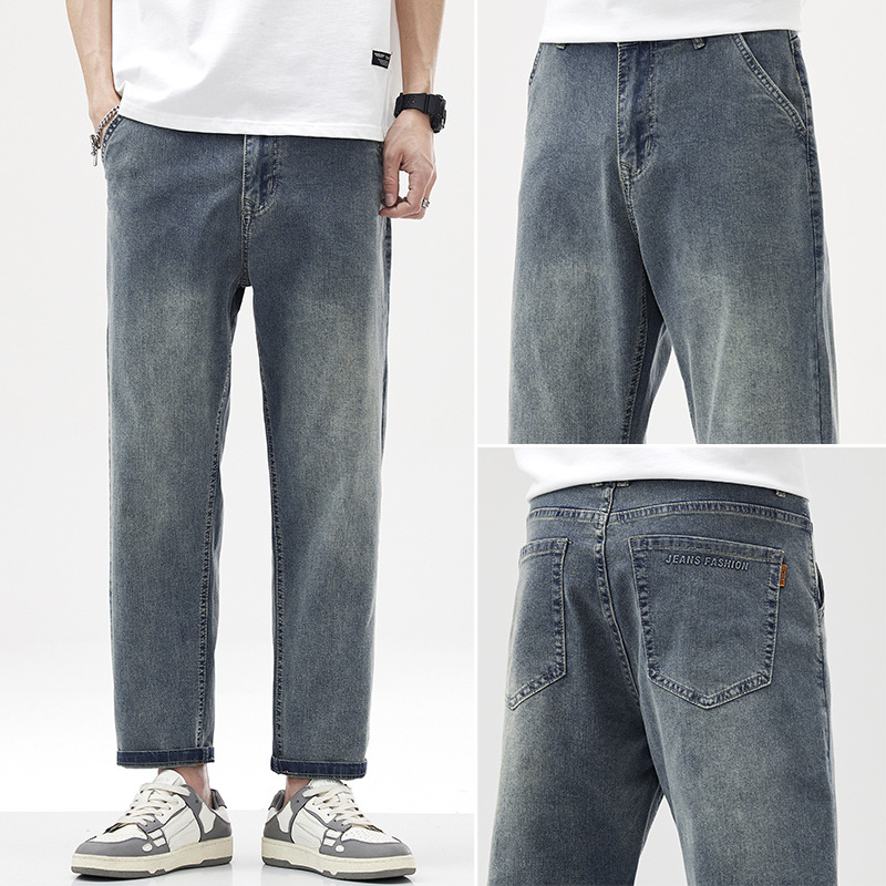 Spring and summer pure cotton washed jeans for men, 2025 new style fashionable straight-leg mid-waist thin and slightly elastic men's 9-inch pants Application Scenario