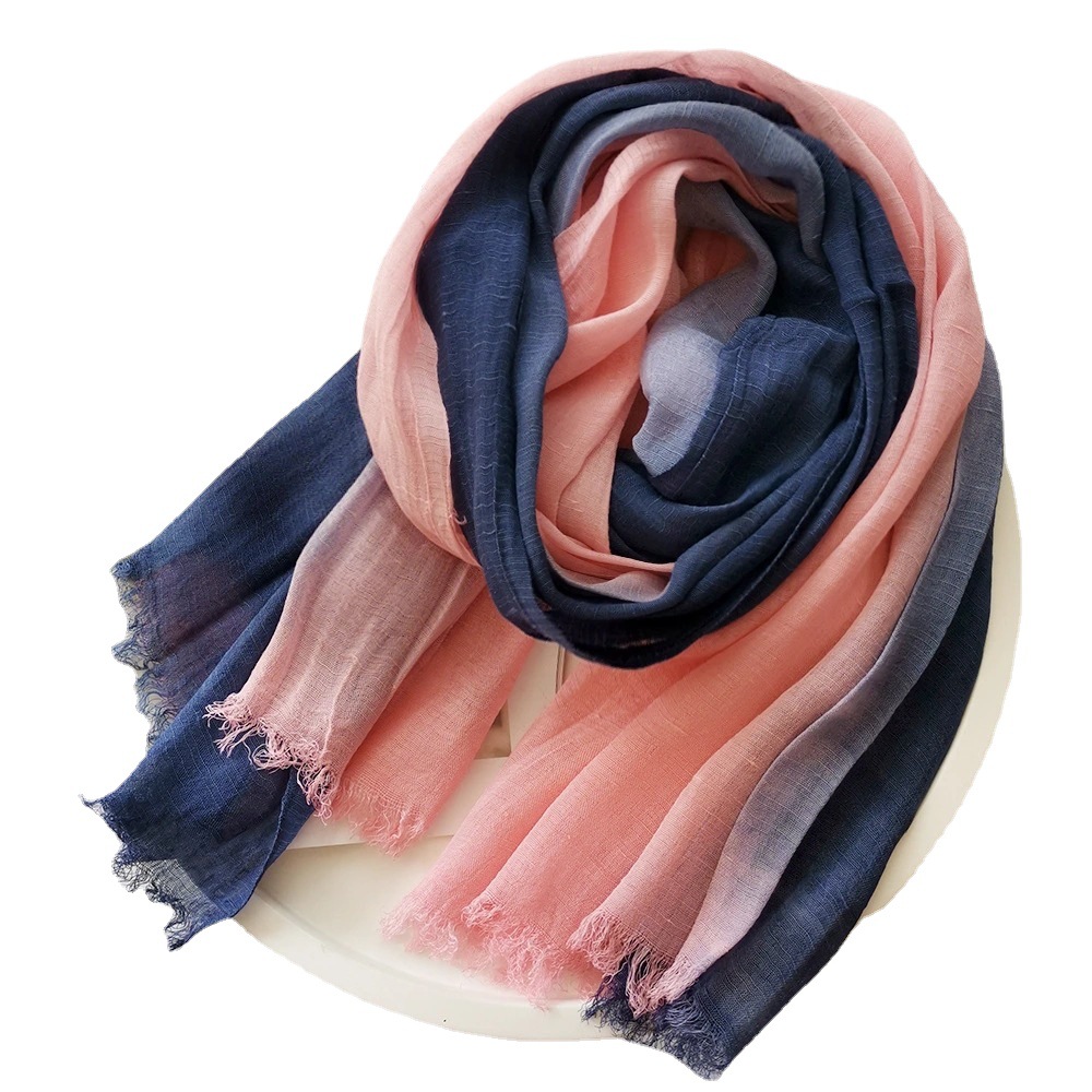 Wholesale of thin cotton and linen scarves for women in spring and autumn on cross-border Amazon, custom-made all-cotton scarves with hanging dyeing and sun-protective shawls Item Picture