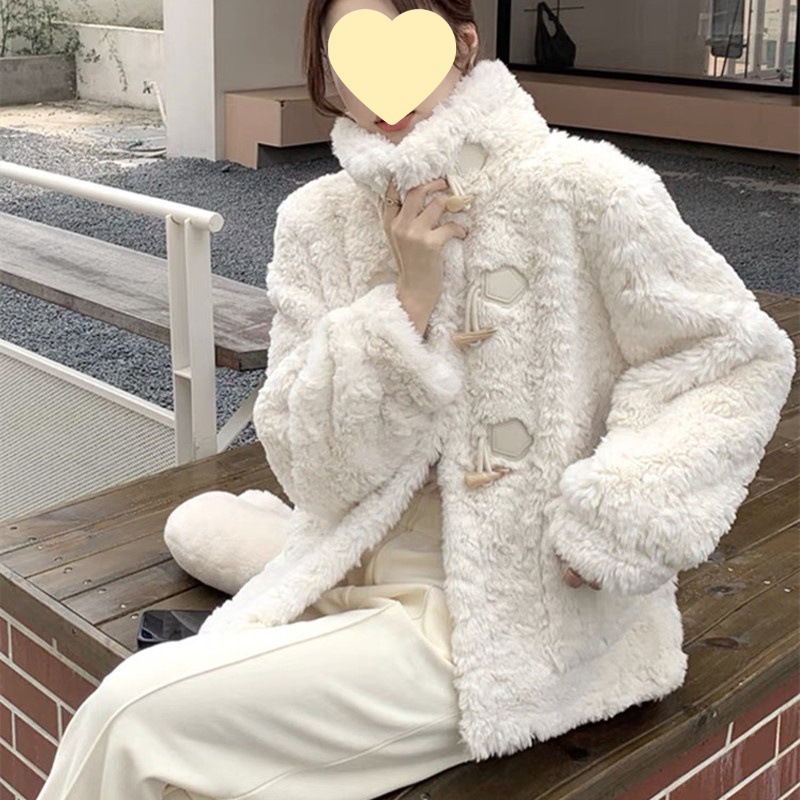 官图【原版做法 三标齐】2024秋季新款韩版羊羔毛宽松牛角扣外套