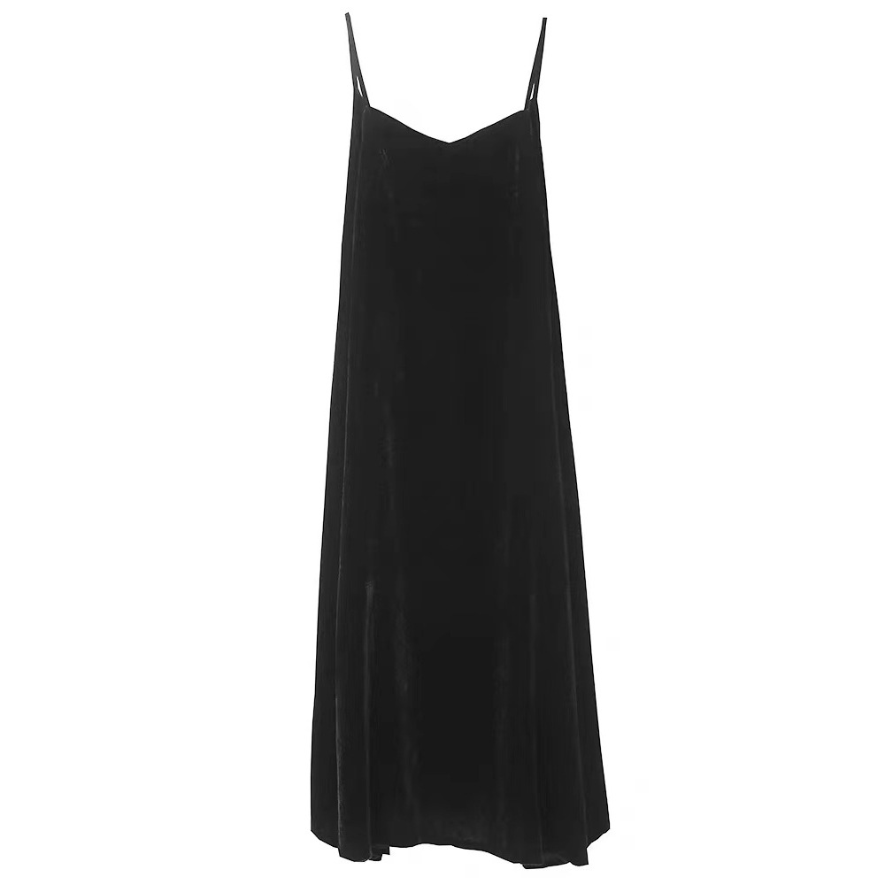 Loose mulberry silk dress, black design sense halter dress, silk velvet halter dress. The robe can be worn outside details Picture