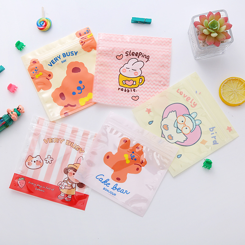 South Korea Cute Cartoon Small Bag Children's Jewelry Three-Sided Zip-Lock Bag Bear Cookie Candy Mask Storage Bag details Picture
