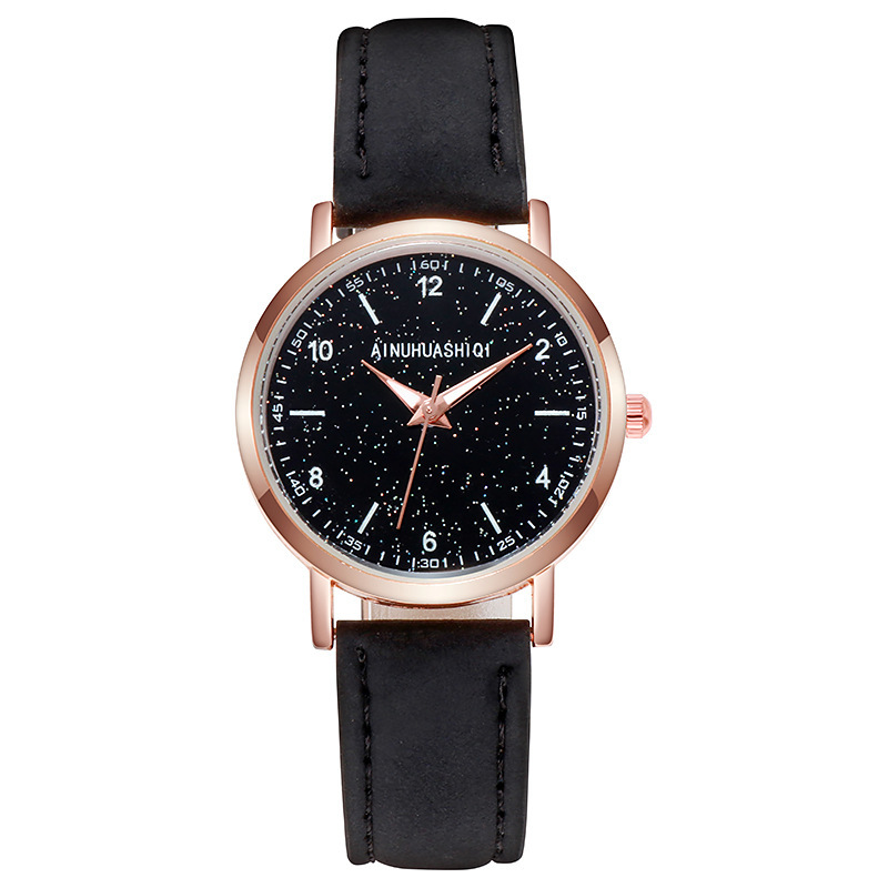 跨境新款外贸星空夜光手表女士磨砂皮表带超薄石英表女表批发货源