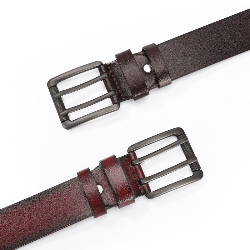 Cross-border best-selling men's double-row pin buckle belt, cowhide belt, retro casual belt manufacturer, wholesale and direct sales in stock details Picture